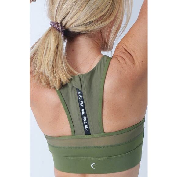 Zyia Active Sports Bra Womens XL High Neck Mesh Gym Longline Olive Green EUC - Picture 1 of 7